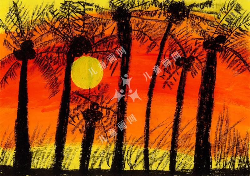 落日下的椰子树